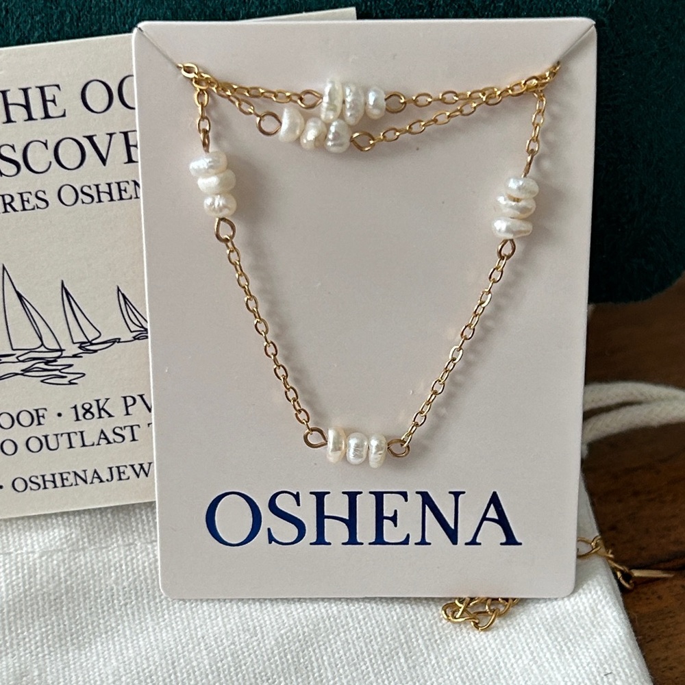 Oshena Designer Beachwear Gold and genuine‎ White Pearl Necklace NEW release!